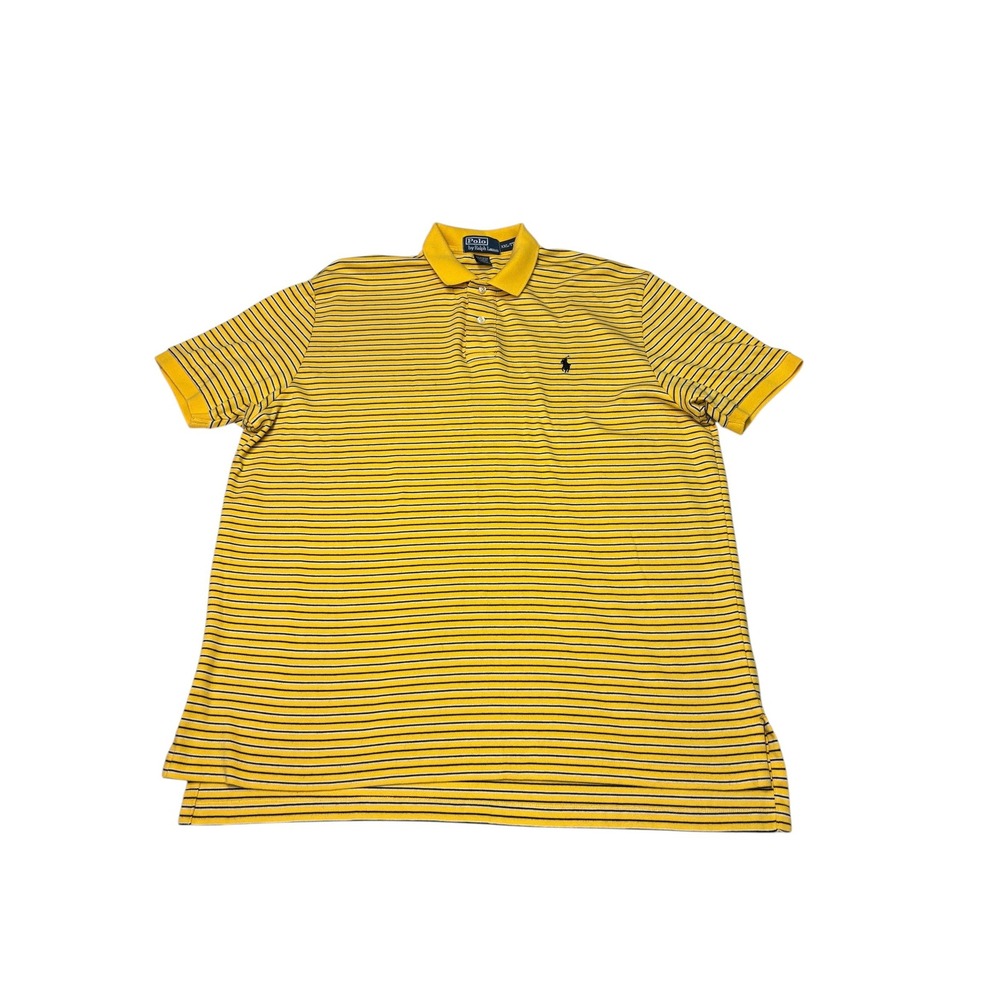 Polo Ralph Lauren Mens XXL Yellow Navy Striped Short‎ Sleeve Cotton Polo Shirt